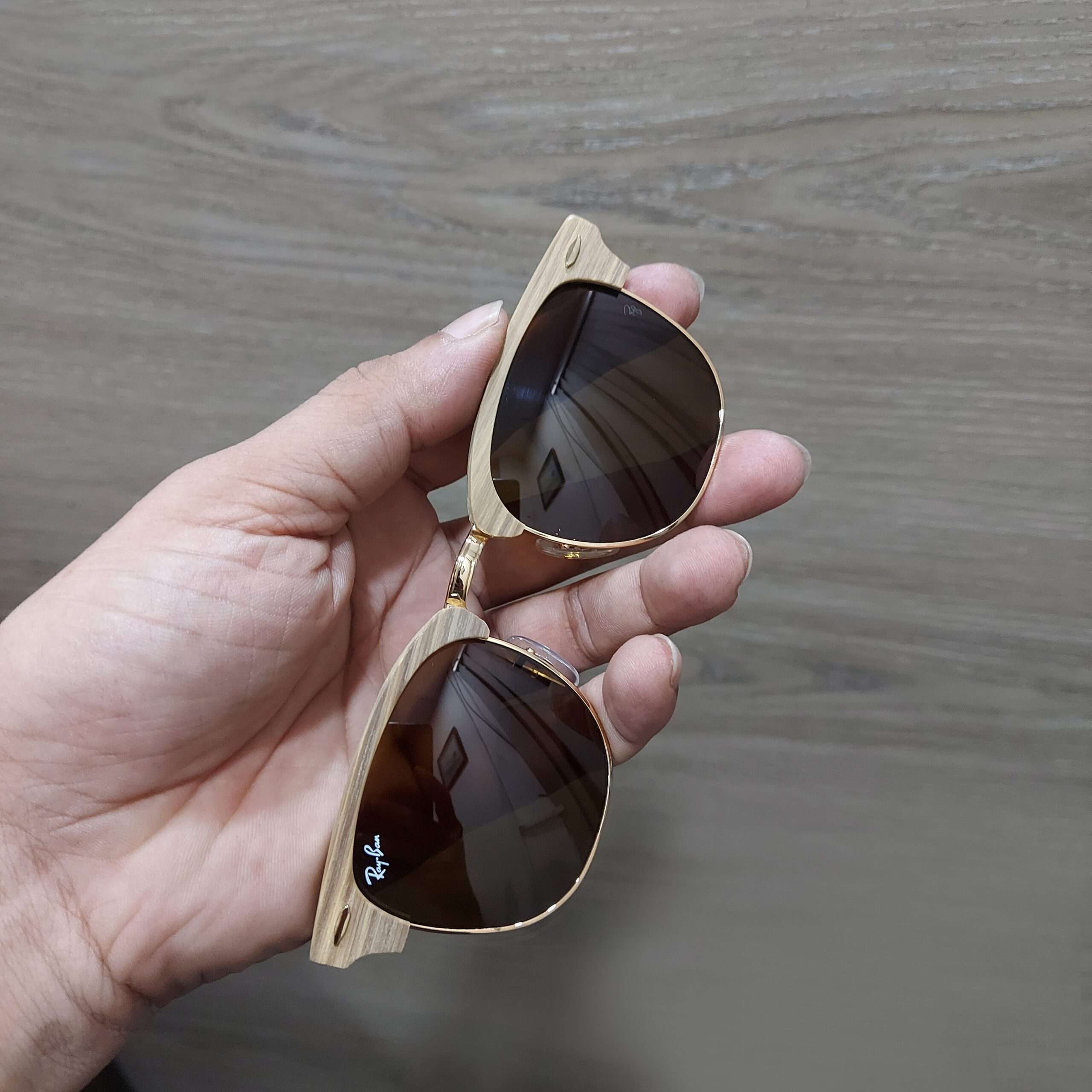 RayBan RB 3016 Club Master Wood Brown Frame Brown Glass Lens