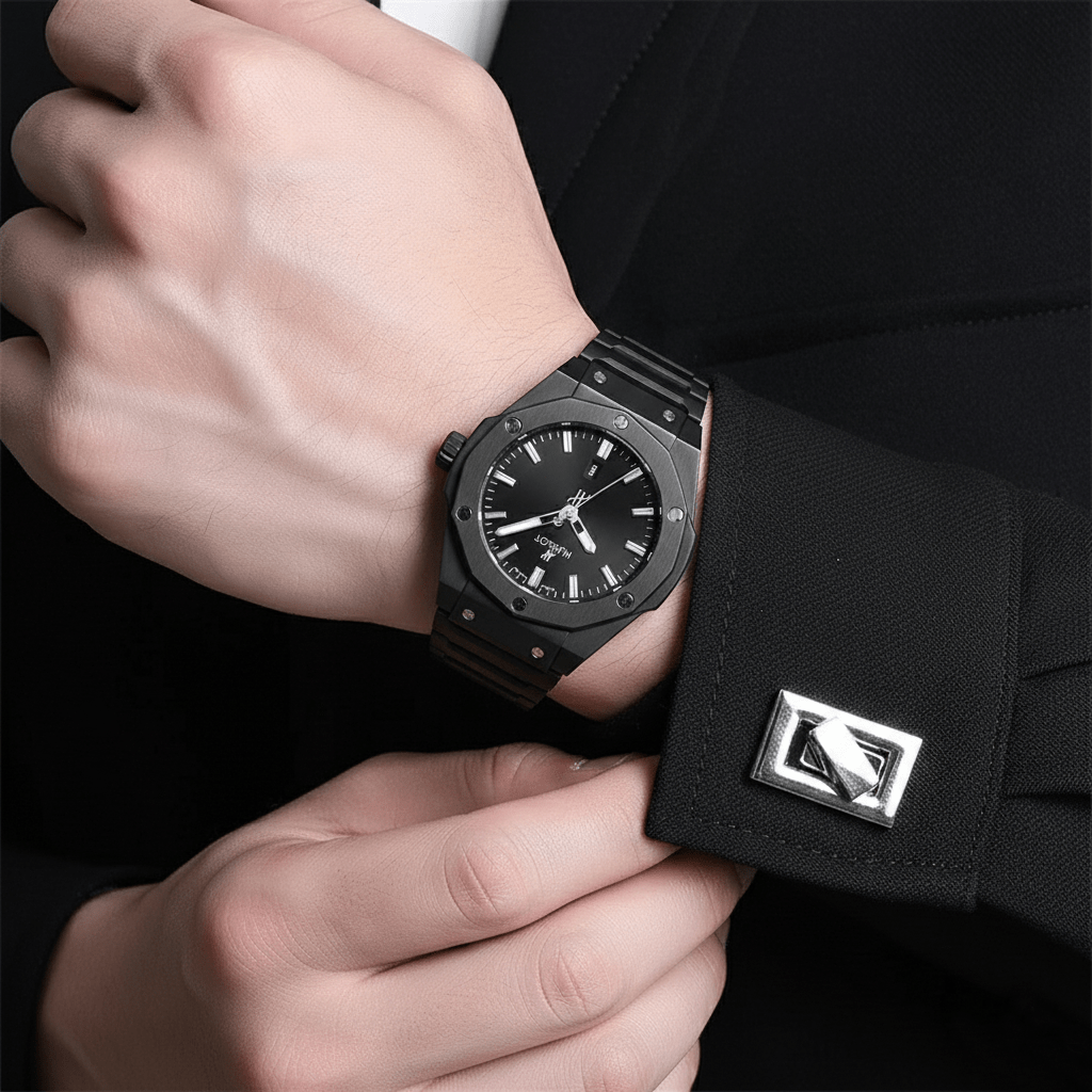 Elegant Sweep-Movement Men’s Quartz Watch HBLT 185 Black