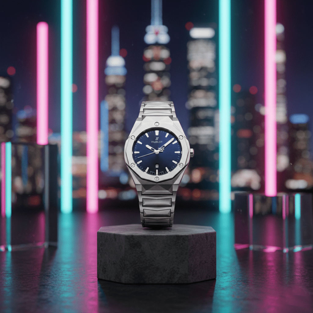 Elegant Sweep-Movement Men’s Quartz Watch HBLT 185 Silver Blue