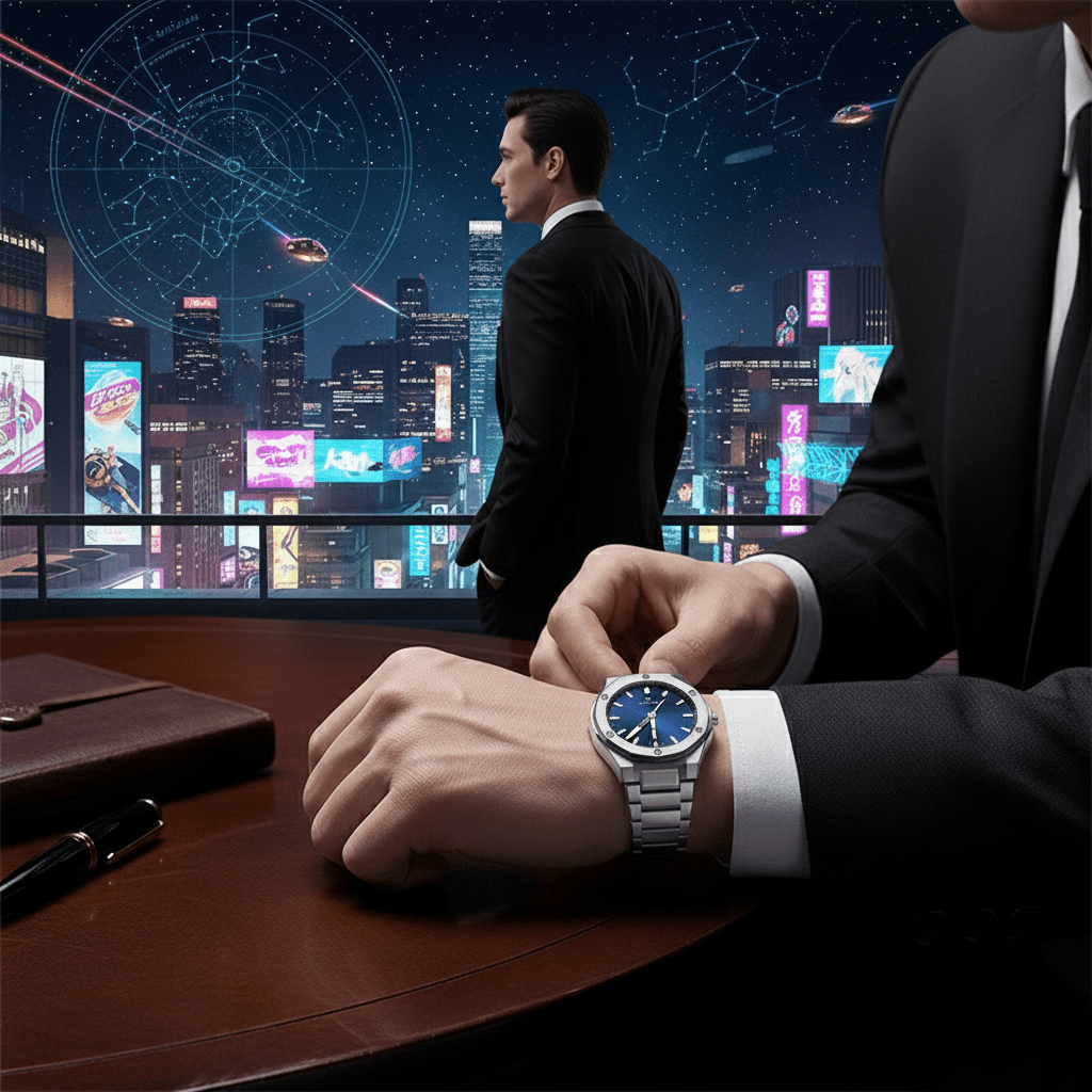 Elegant Sweep-Movement Men’s Quartz Watch HBLT 185 Silver Blue